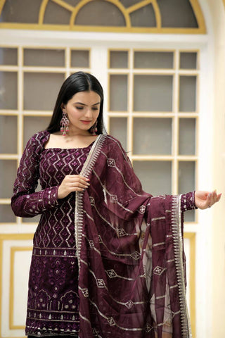 georgette-kurti-sharara-dupatta-set-with-zigzag-line-sequins-thread-embroidery-work-color-wine-3