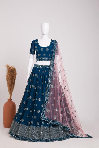 Ship From India! Glamorous Heavy Georgette Lehenga, Blouse & Dupatta Set With Embroidery Sequins Work, Listing ID: PRE8766183964954