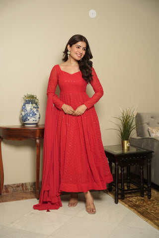 georgette-lucknowi-anarkali-gown-pant-dupatta-with-print-work-color-red-1