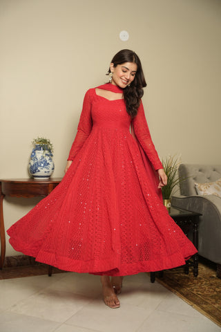 georgette-lucknowi-anarkali-gown-pant-dupatta-with-print-work-color-red-2
