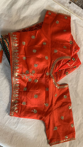 2-3 Days Delivery! Ethinic Georgette Orange Saree with bandhani Print And gotta pati Lace border, ItemCode-997894676