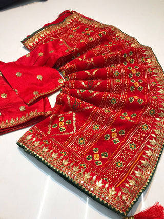 2-3 Days Delivery! Ethinic Georgette Orange Saree with bandhani Print And gotta pati Lace border, ItemCode-997894676
