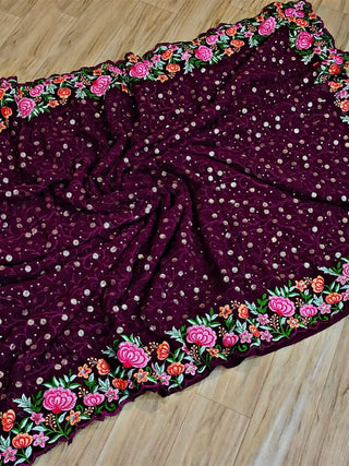 georgette-saree-with-thread-embroidery-sequins-work-color-wine-2