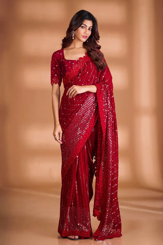 georgette-silk-saree-with-lucknowi-thread-chikankari-sequins-work-color-wine-2