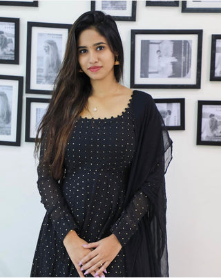 georgette-slim-fit-kurti-duptta-set-with-foil-print-work-black-3