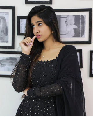 georgette-slim-fit-kurti-duptta-set-with-foil-print-work-black-5