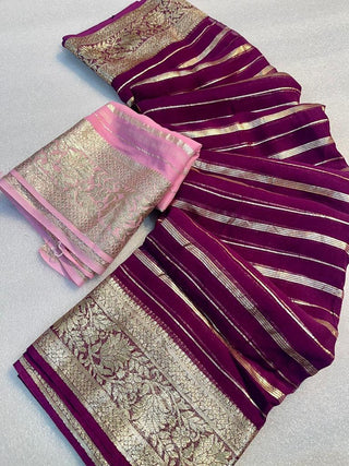 2-3 Days Delivery! Weaving Georgette Saree With Contract Running Blouse, Item Code-GSRB839712529