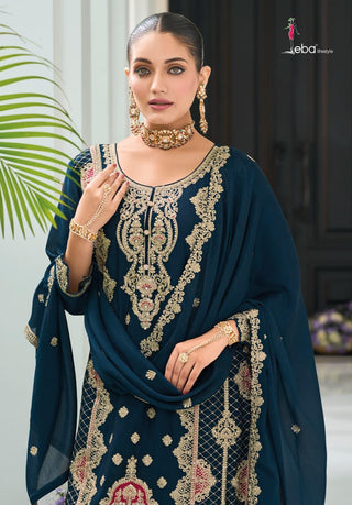 heavy-chinon-top-palazzo-dupatta-set-with-embroidery-work-color-bottle-green-2