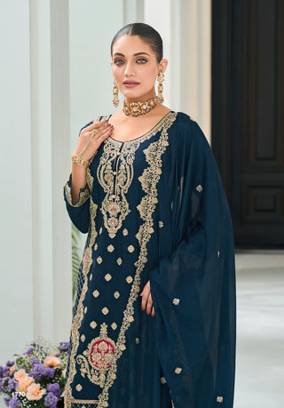 heavy-chinon-top-palazzo-dupatta-set-with-embroidery-work-color-bottle-green-3