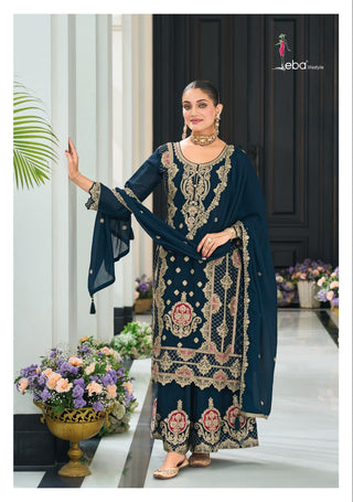 heavy-chinon-top-palazzo-dupatta-set-with-embroidery-work-color-bottle-green-4