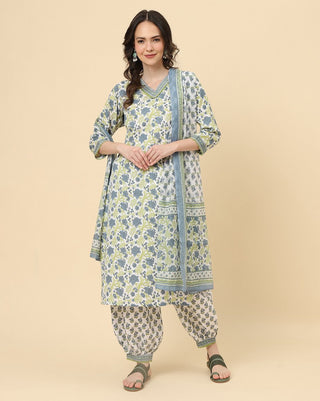 heavy-cotton-salwar-bottom-dupatta-set-with-print-work-green