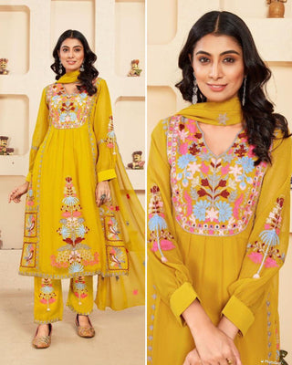 2-3 Days Delivery! Party Wear Heavy Faux Georgette Salwar with Embroidery with Mirror Fancy Full Sleeve, Listing ID: 8970602348826