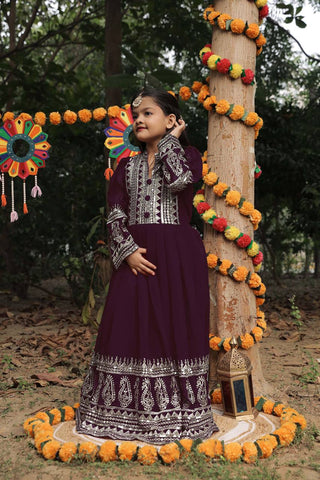 heavy-fox-georgette-girls-gown-dupatta-set-with-embroidery-sequence-work-color-dark-brown-1