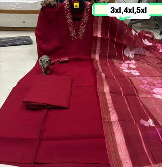 heavy-muslin-kurti-pant-dupatta-set-with-sequence-embroidery-digital-print-work-color-maroon