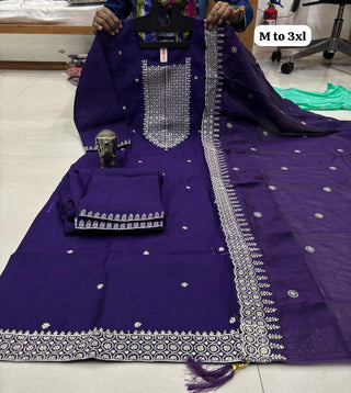 heavy-muslin-silk-kurti-pant-dupatta-set-with-heavy-hand-sequence-embroidery-work-color-purple
