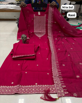 heavy-muslin-silk-kurti-pant-dupatta-set-with-heavy-hand-sequence-embroidery-work-color-rani