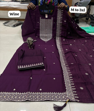 heavy-muslin-silk-kurti-pant-dupatta-set-with-heavy-hand-sequence-embroidery-work-color-wine