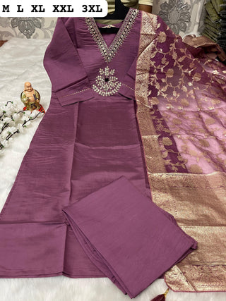 heavy-pure-muslin-viscose-kurti-pant-dupatta-set-with-hand-embroidery-jacquard-work-color-mauve-1