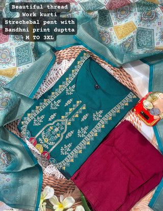 heavy-pure-muslin-viscose-kurti-pant-dupatta-set-with-thread-embroidery-work-color-green-3