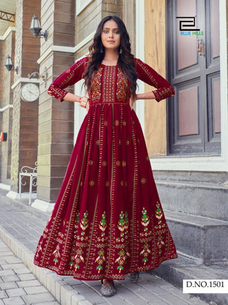 heavy-rayon-anarkali-style-long-gown-with-print-work-color-red