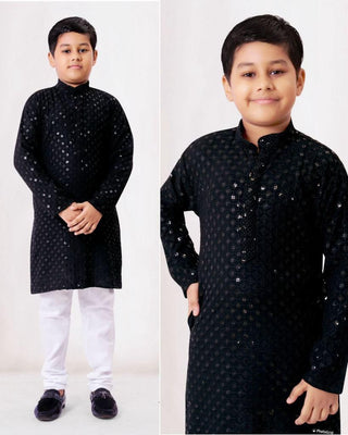 heavy-rayon-boys-kurta-pyjama-set-chikankari-work-color-black