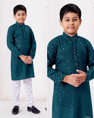 heavy-rayon-boys-kurta-pyjama-set-chikankari-work-color-bottle-green