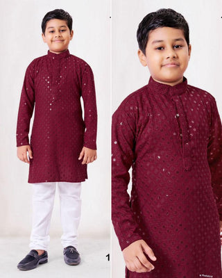 heavy-rayon-boys-kurta-pyjama-set-chikankari-work-color-maroon