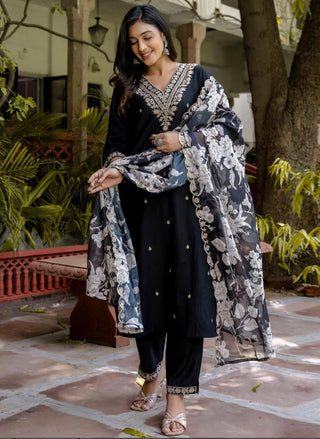 heavy-rayon-kurti-pant-dupatta-suit-set-with-embroidery-print-work-color-black