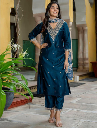 heavy-rayon-kurti-pant-dupatta-suit-set-with-embroidery-print-work-color-blue