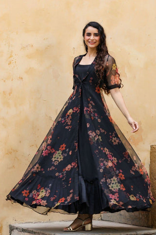 heavy-reyon-kurta-with-organza-shrug-koti-with-print-work-black-1