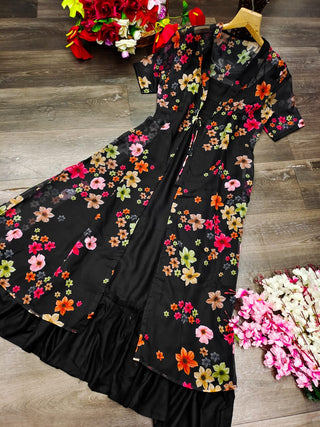heavy-reyon-kurta-with-organza-shrug-koti-with-print-work-black-4