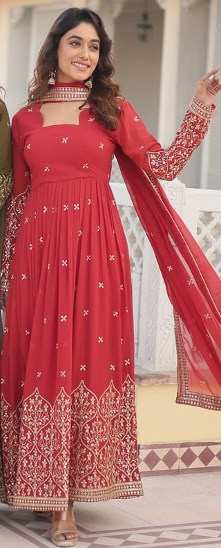 Analyzing image     heavy-silk-gown-dupatta-suit-with-sequence-embroidery-work-red