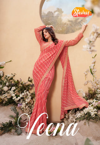 2-4 Days Delivery! Georgette Lehariya Print Saree Embroidery Border with Embroidery Blouse, Listing ID: 9661656170778