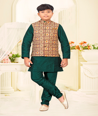 Green Silk kurta and  White pyjama