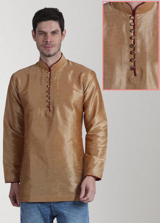2-3 Days Delivery! Stay Stylish & Comfortable Gents Dupion Silk Kurta Gold Color, Listing ID: 677060605