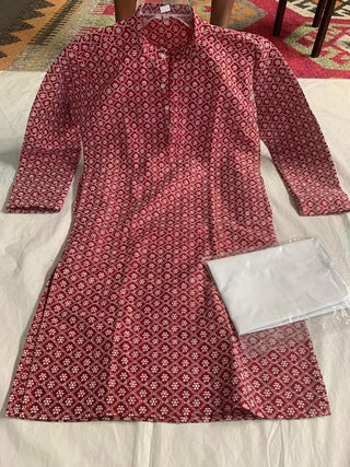 Long Kurta and pyjama set With Chikan Schiffli Embroidery Work: ItemCode-LKP350231353