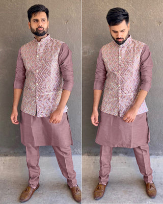 1-4 Days Delivery! Varman Indian Men Kurta Pyjama Ready to Wear Banglori Silk and Sequins Koti Party Wear, Listing ID: 8956208578842