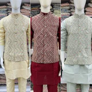 Ship From India! Varman Indian Men Kurta Pyjama Ready to Wear Banglori Silk and Sequins Koti Party Wear, Listing ID: PRE8956208578842