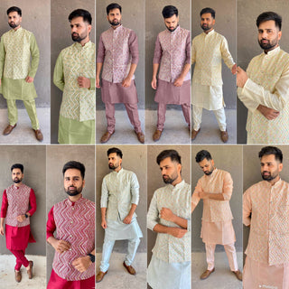 1-4 Days Delivery! Varman Indian Men Kurta Pyjama Ready to Wear Banglori Silk and Sequins Koti Party Wear, Listing ID: 8956208578842