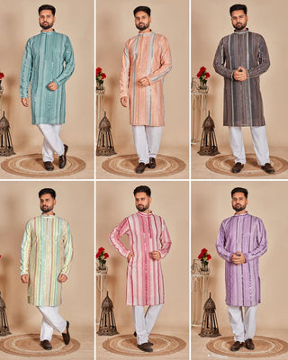 Ship From India! Varman Indian Men Kurta Pyjama  Ready to Wear Georgette Fabric Party Wear, Listing ID: PRE8955554824474