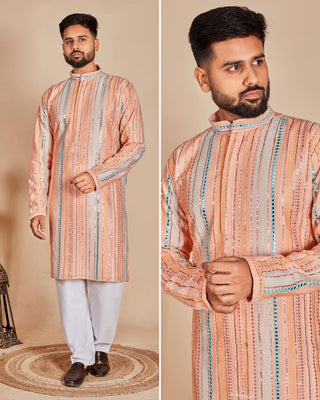 Ship From India! Varman Indian Men Kurta Pyjama  Ready to Wear Georgette Fabric Party Wear, Listing ID: PRE8955554824474