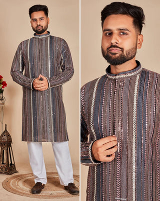 Ship From India! Varman Indian Men Kurta Pyjama  Ready to Wear Georgette Fabric Party Wear, Listing ID: PRE8955554824474
