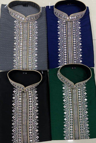 Ship From India! Varman Indian Men Kurta  Ready to Wear Cotton Jacquard  Embroidery Party Wear, Listing ID: PRE8956299149594