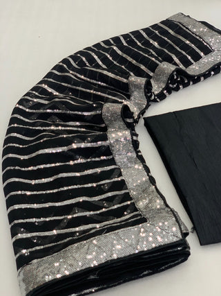 Varman Indian Sequence Saree for  Women Party Wear Sequin Sarees Sequins Embroidery Lace with Piping Fully Stitched Blouse, Listing ID: 9355785896218