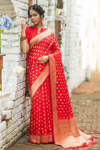 Ship From India! Soft Banarasi Cotton Silk Saree with Pure Zari over the Pallu Fully Stitched Blouse, Listing ID: PRE8978821316890