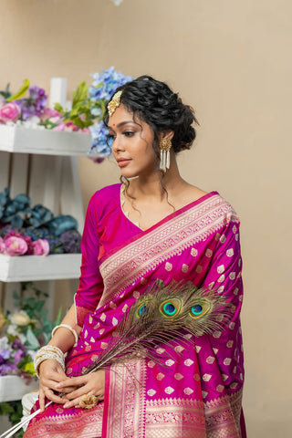 Ship From India! Soft Banarasi Cotton Silk Saree with Pure Zari over the Pallu Fully Stitched Blouse, Listing ID: PRE8978821316890