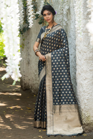 Ship From India! Soft Banarasi Cotton Silk Saree with Pure Zari over the Pallu Fully Stitched Blouse, Listing ID: PRE8978821316890