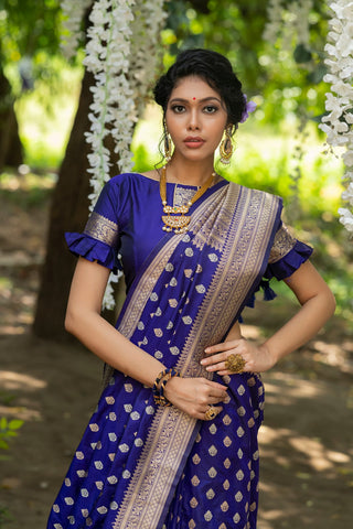 Ship From India! Soft Banarasi Cotton Silk Saree with Pure Zari over the Pallu Fully Stitched Blouse, Listing ID: PRE8978821316890