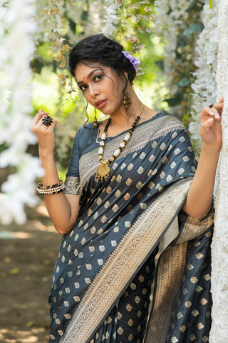Ship From India! Soft Banarasi Cotton Silk Saree with Pure Zari over the Pallu Fully Stitched Blouse, Listing ID: PRE8978821316890