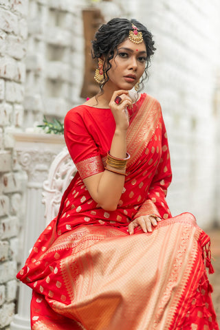 Ship From India! Soft Banarasi Cotton Silk Saree with Pure Zari over the Pallu Fully Stitched Blouse, Listing ID: PRE8978821316890